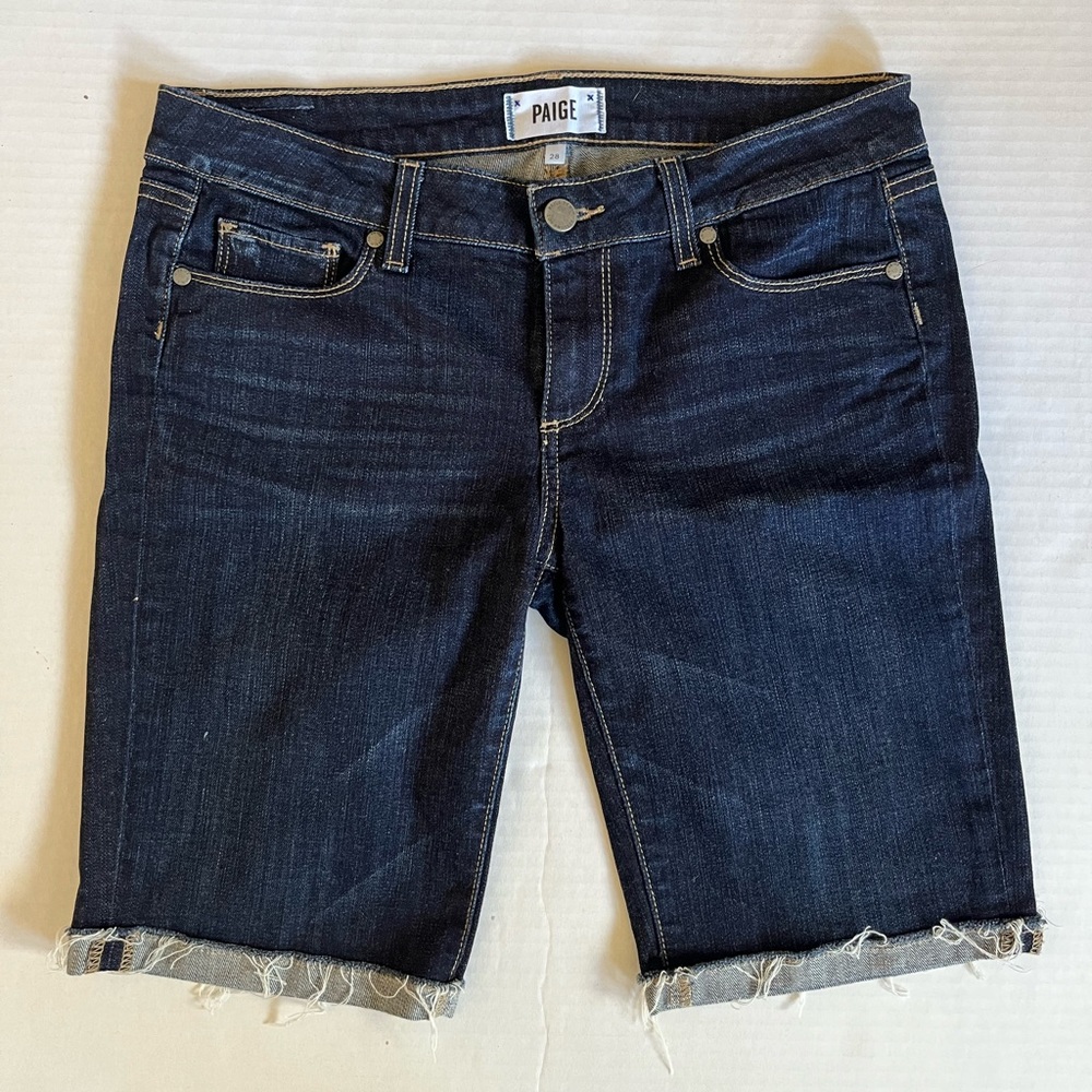 Paige denim shorts frayed hem dark blue size 28
